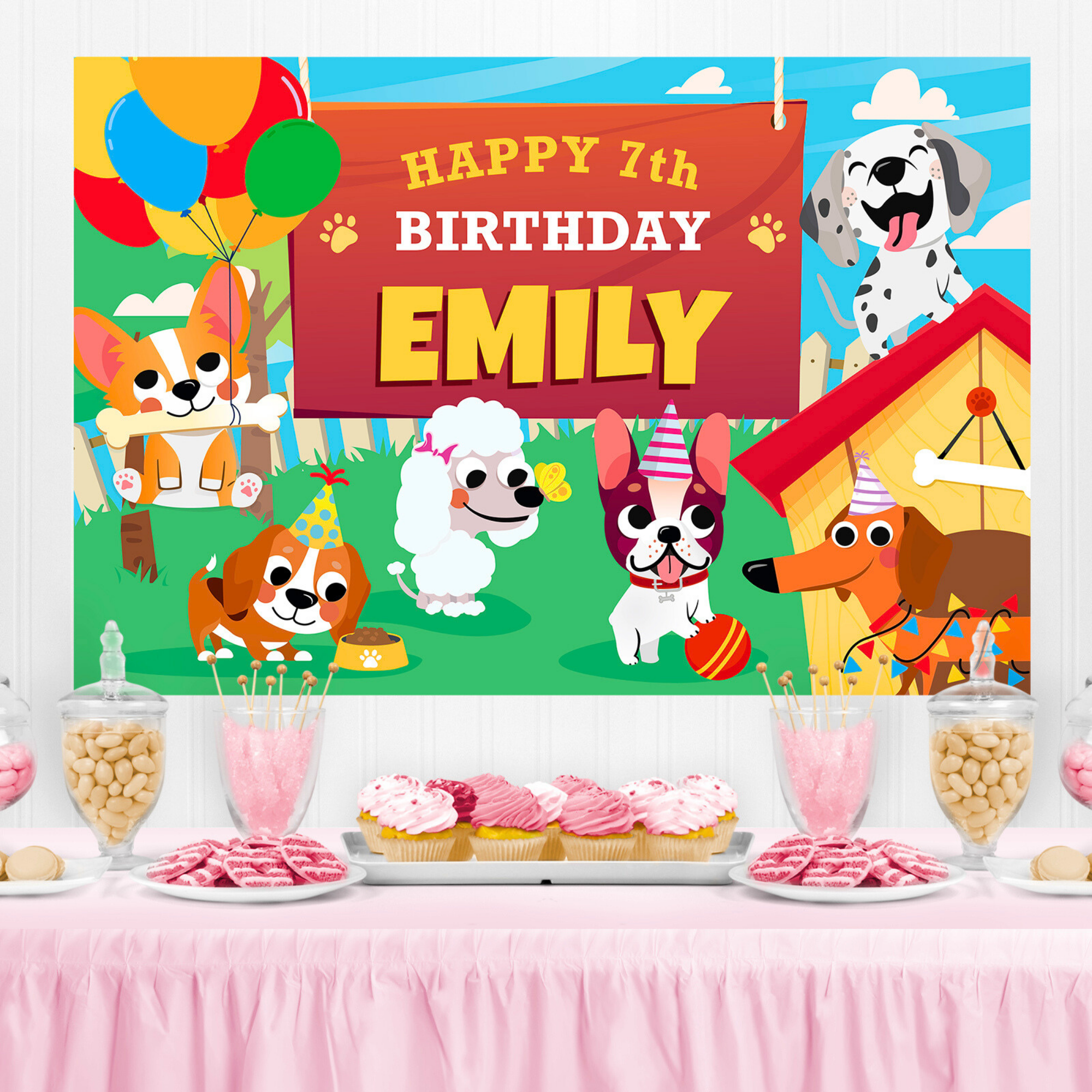 Puppy Dogs Backdrop | Pigsy Party Decoration – PigsyParty for Free Printable Dog Birthday Banner