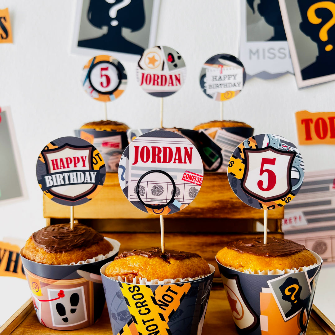 Detective Party Cupcake Toppers, Spy Party, Secret Agent Party, Murder Mystery Party, Party Dessert Toppers, Party Decoration