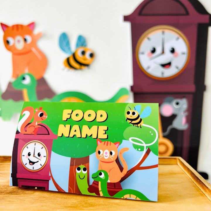 Hickory Dickory Dock Party Food Labels | Nursery Rhymes Party Food Tent Cards| Mouse went up the Clock Party Decor Place Cards | First Birthday