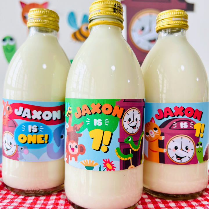 Hickory Dickory Dock Party Bottle Wrappers | Nursery Rhymes Party Drink Label | Mouse went up the Clock Party Decor | First Birthday