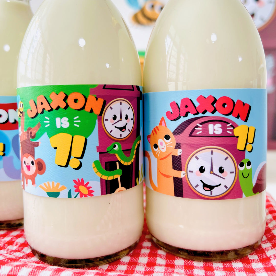 Hickory Dickory Dock Party Bottle Wrappers | Nursery Rhymes Party Drink Label | Mouse went up the Clock Party Decor | First Birthday