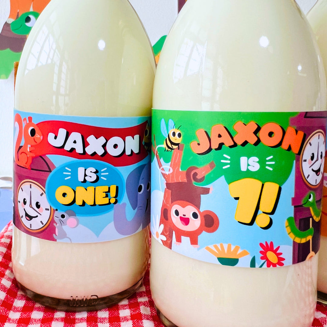 Hickory Dickory Dock Party Bottle Wrappers | Nursery Rhymes Party Drink Label | Mouse went up the Clock Party Decor | First Birthday