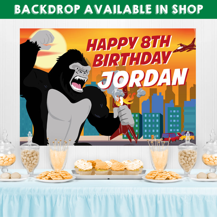 King Kong party ideas, King Kong party decorations, printable party supplies, jungle-themed birthday, King Kong party printables, gorilla party theme