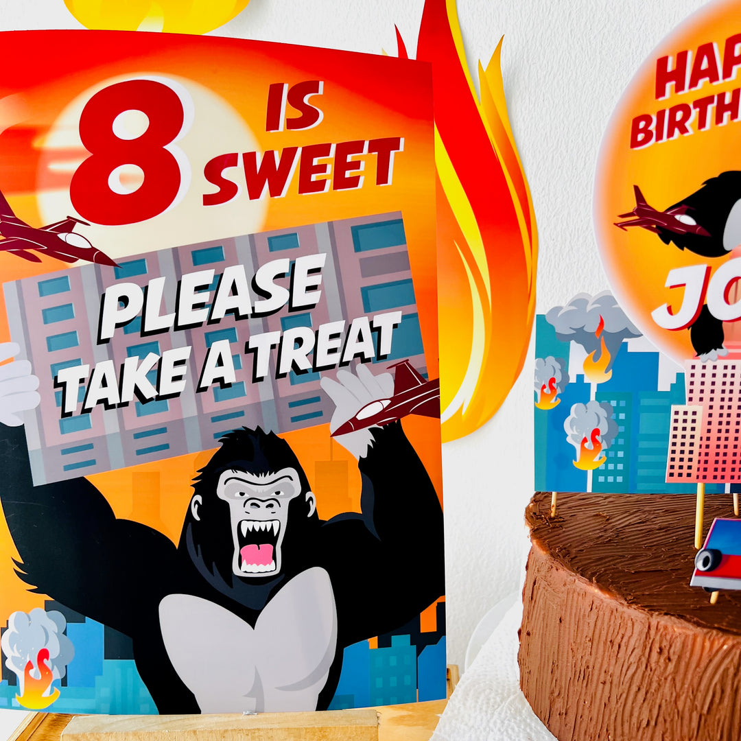 King Kong treats sign, printable party sign, jungle-themed decor, King Kong birthday supplies, gorilla party signage