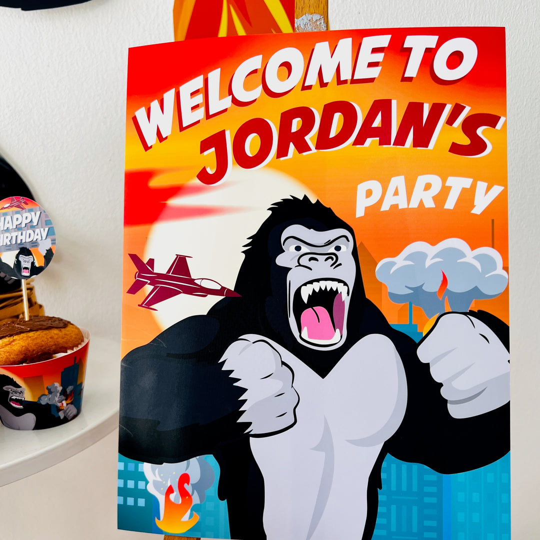 King Kong welcome sign, printable party signage, jungle-themed welcome, King Kong birthday decor, gorilla party supplies