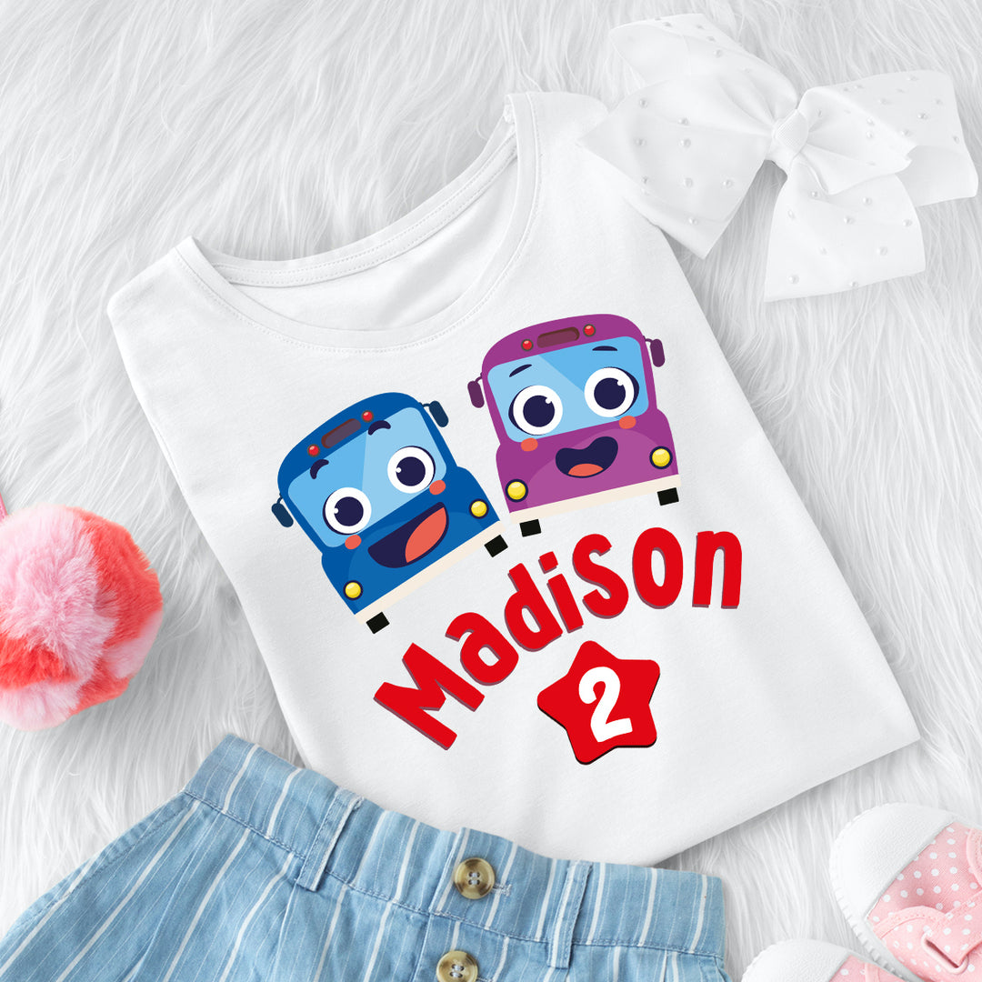 Wheels on the Bus Go Round Birthday Shirt