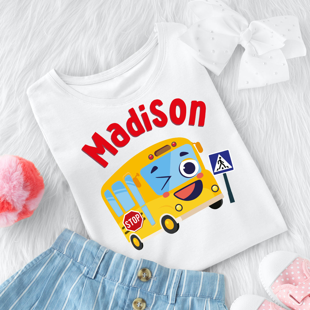 Wheels on the Bus Go Round Birthday Shirt