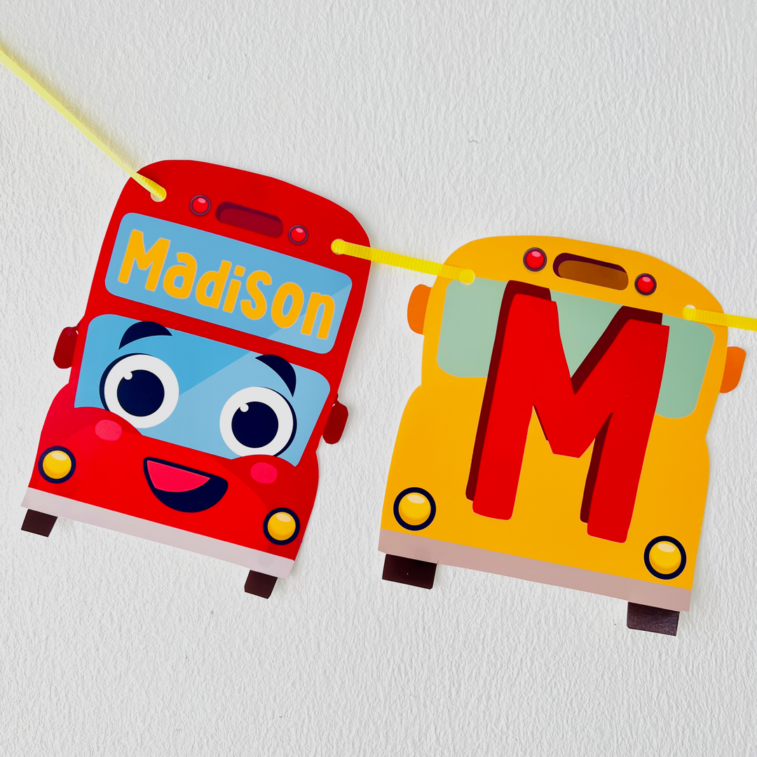 Wheels on the Bus Go Round Birthday Banner
