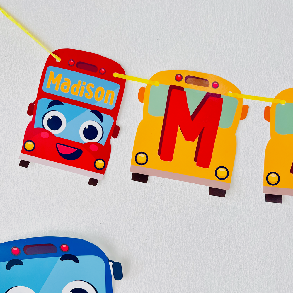Wheels on the Bus Go Round Birthday Banner