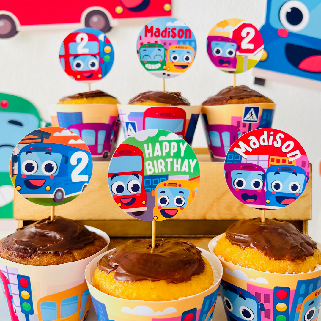Wheels on the Bus Go Round Cupcake Toppers