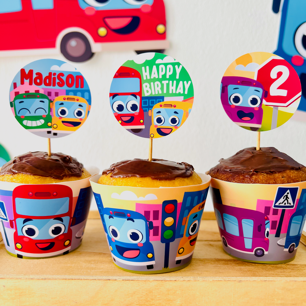 Wheels on the Bus Go Round Cupcake Toppers