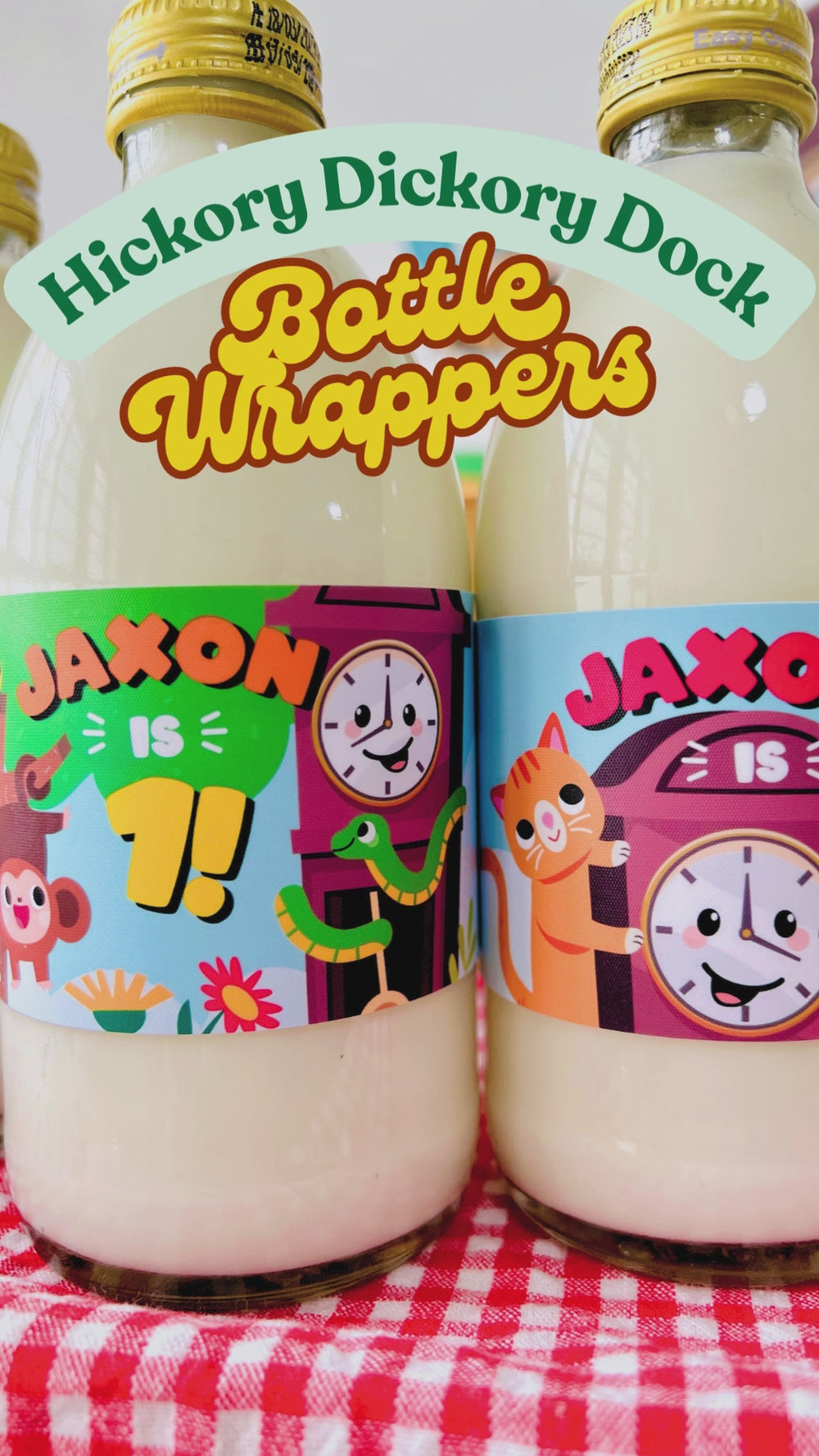 Hickory Dickory Dock Party Bottle Wrappers | Nursery Rhymes Party Drink Label | Mouse went up the Clock Party Decor | First Birthday