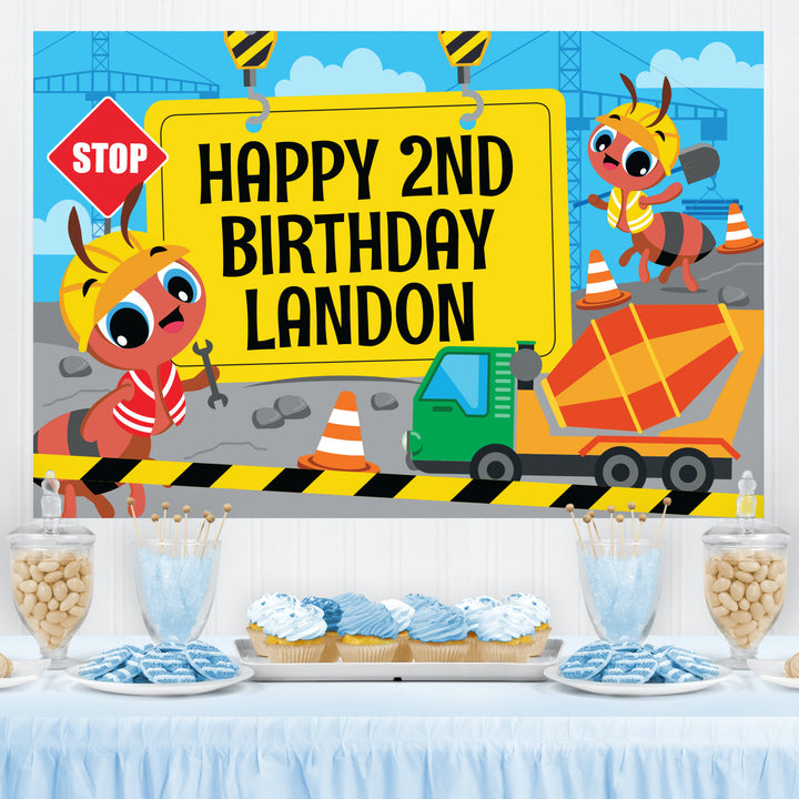 Ants Construction Trucks Birthday Backdrop