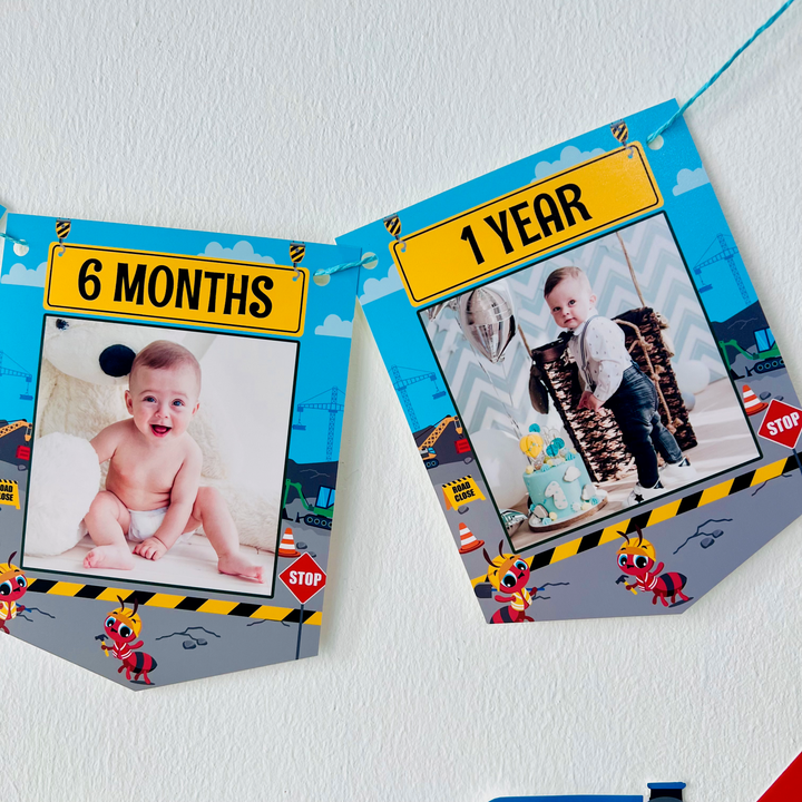 Ants Construction Trucks Birthday Photo Banner