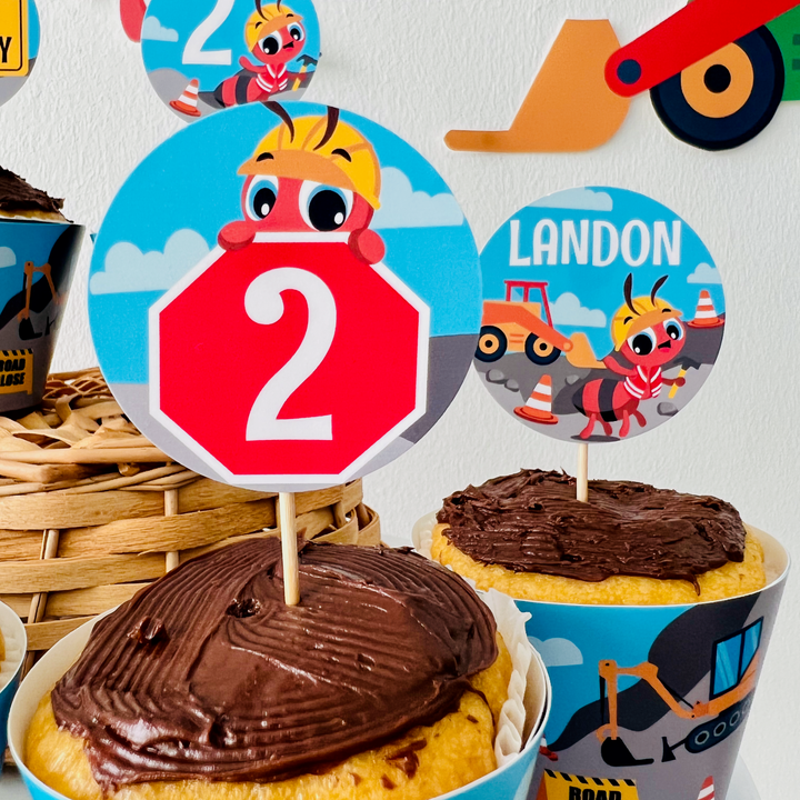 Ants Construction Trucks Cupcake Topper