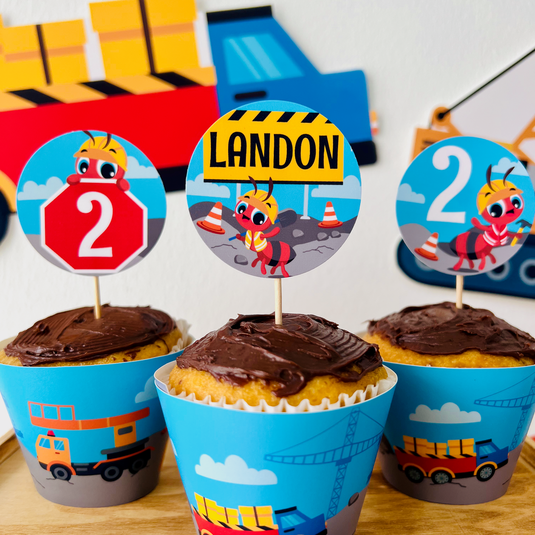 Ants Construction Trucks Cupcake Topper for Birthday