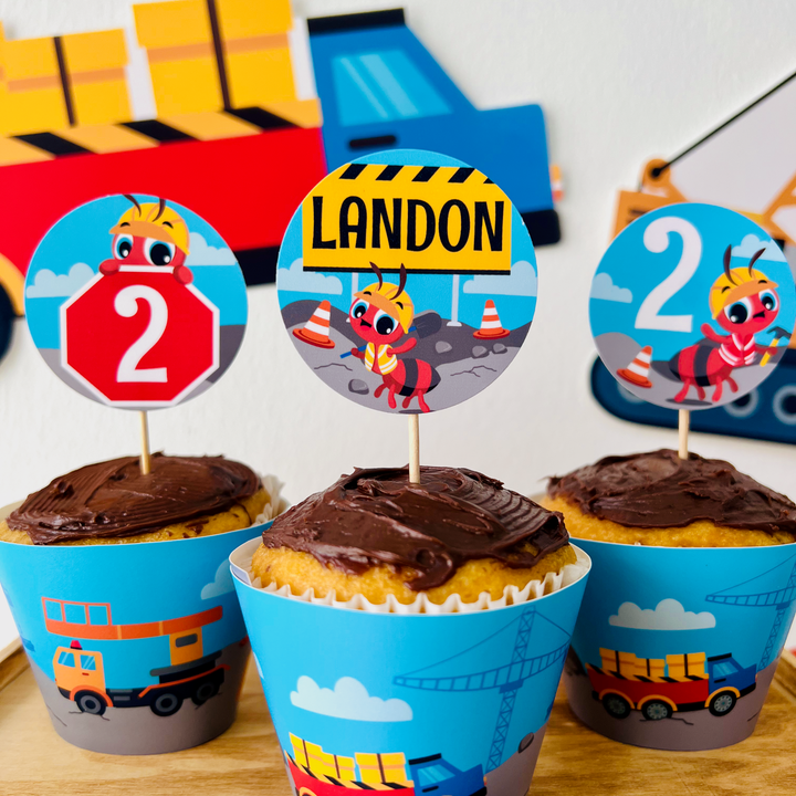 Ants Construction Trucks Cupcake Topper for Birthday