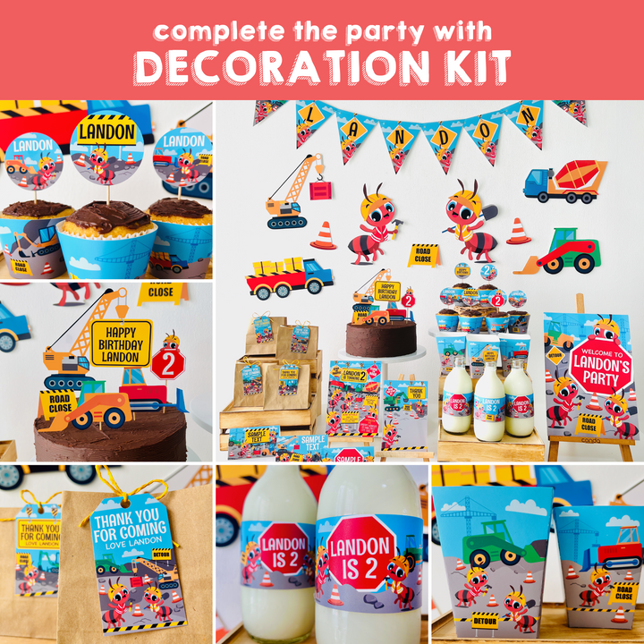 Ants Construction Trucks Party Decoration Kit