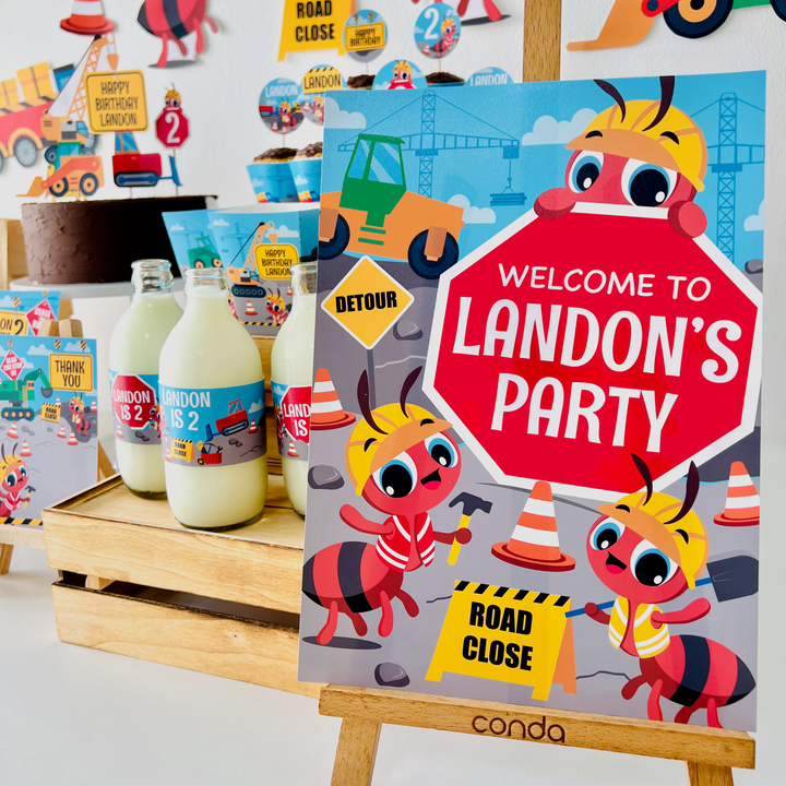 Ants Construction Trucks Party Welcome Sign