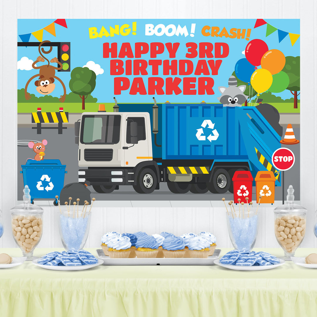 Blue Garbage Truck Backdrop