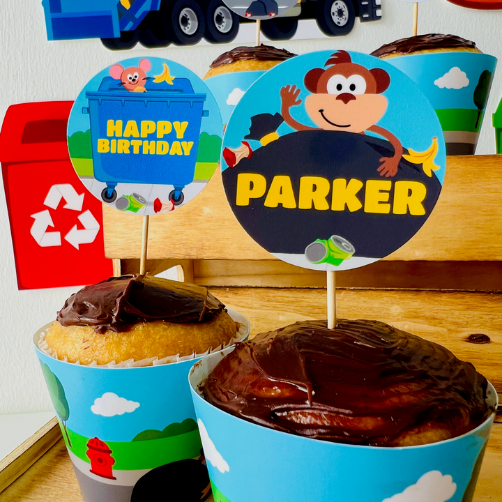 Blue Garbage Truck Cupcake Topper