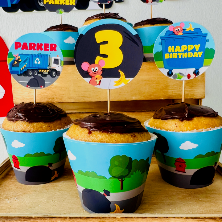 Blue Garbage Truck Cupcake Wrapper