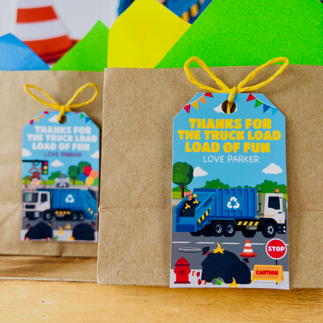 Blue Garbage Truck Party Favor Gift Tags Printable Pigsy Party