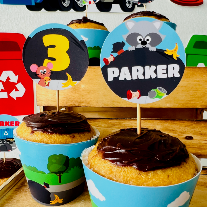 Blue Garbage Truck Party Cupcake Topper