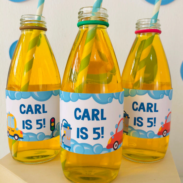 Car Wash Party Bottle Wrappers