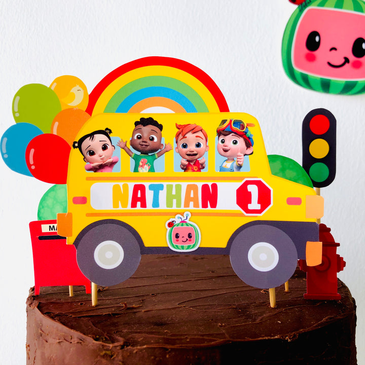 Cocomelon Wheels on the Bus Birthday Cake Topper