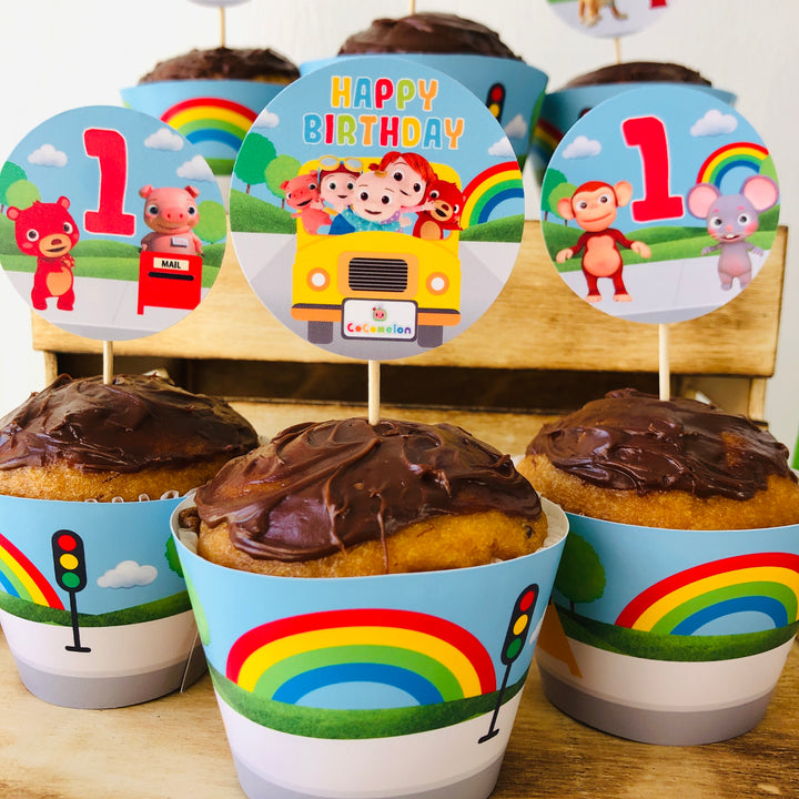 Cocomelon Wheels on the Bus Cupcake Toppers