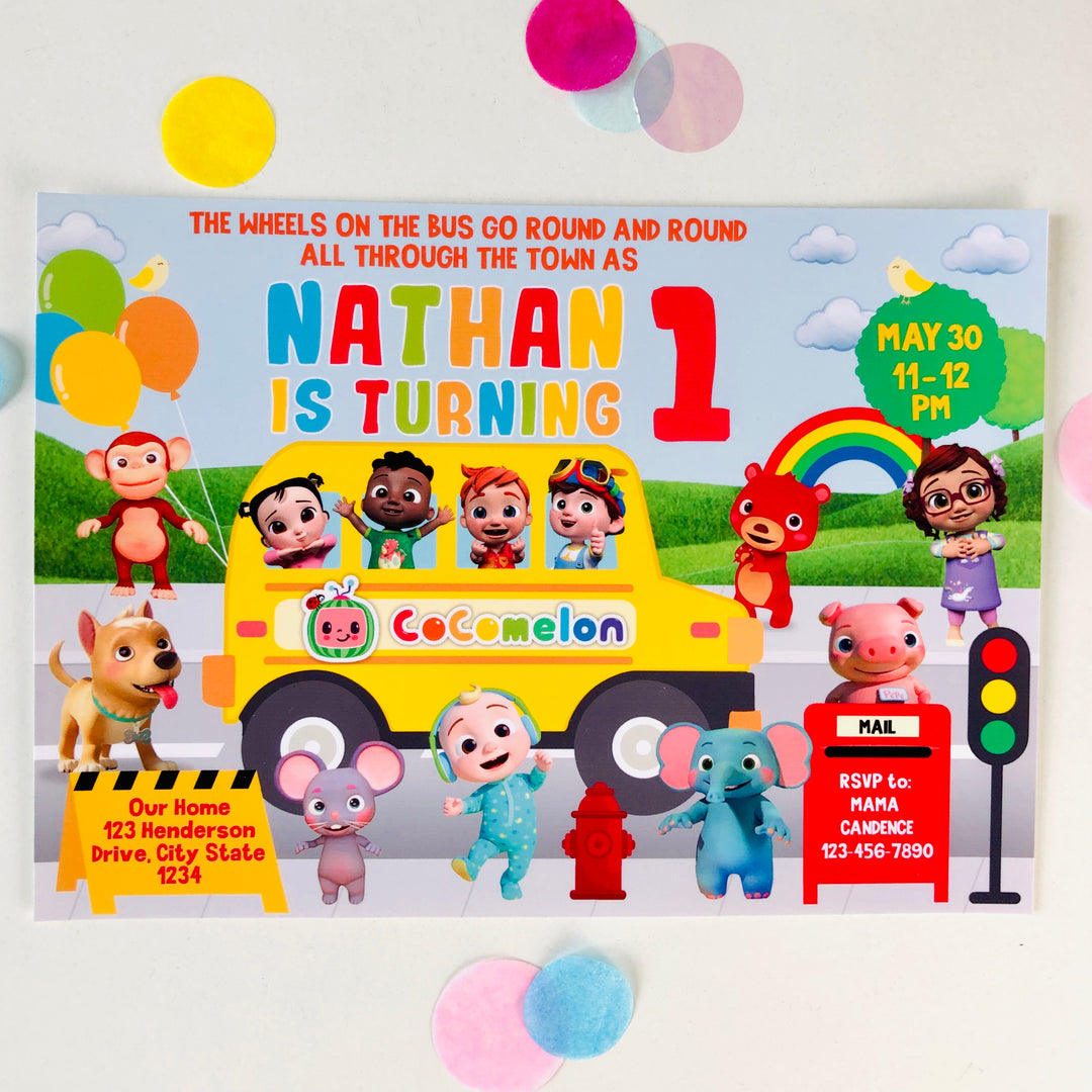 Cocomelon Wheels on the Bus Invitation