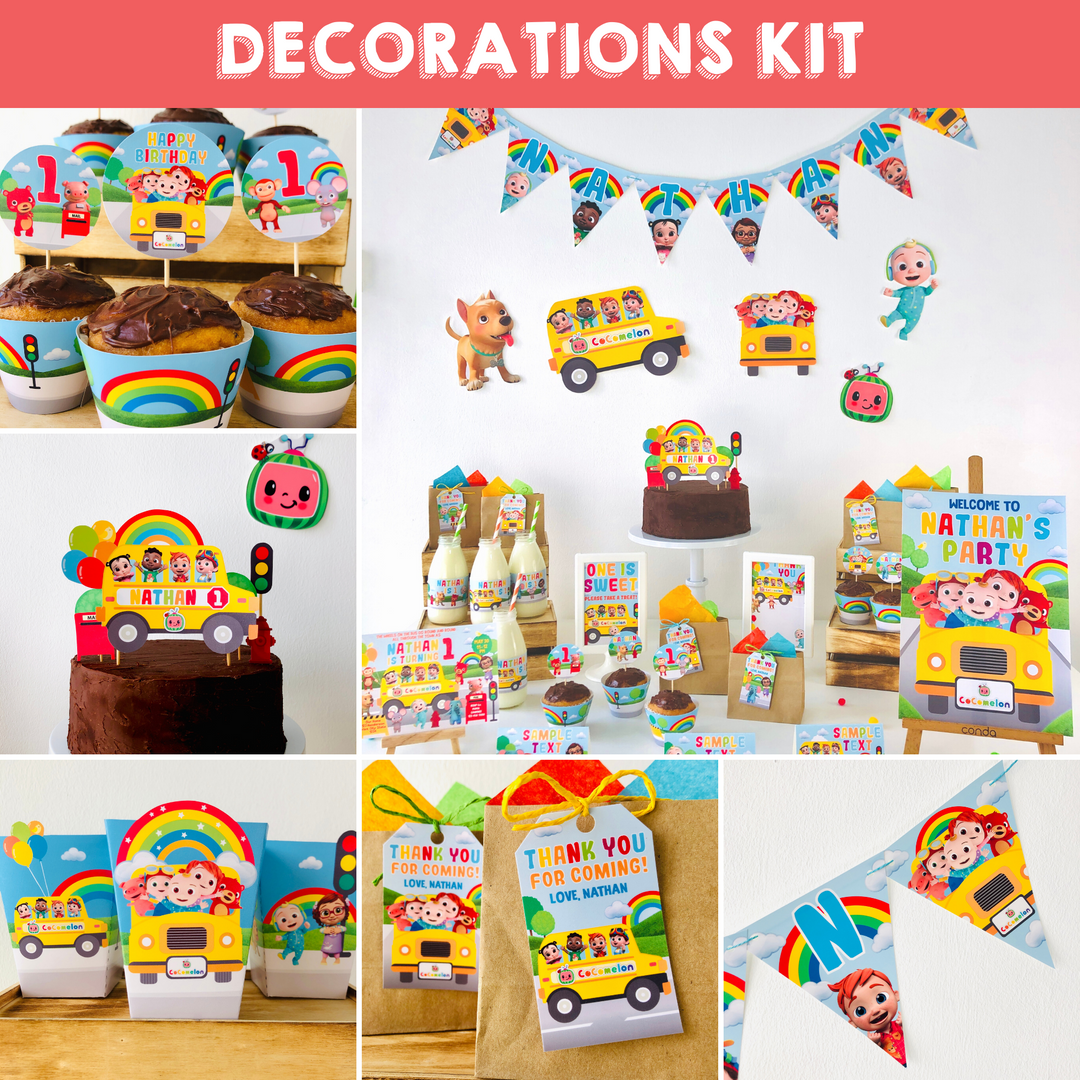 Cocomelon Wheels on the Bus Party Decorations Kit
