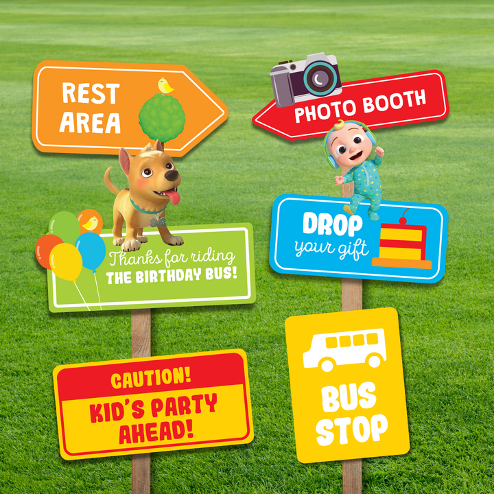 Cocomelon Wheels on the Bus Party Signs