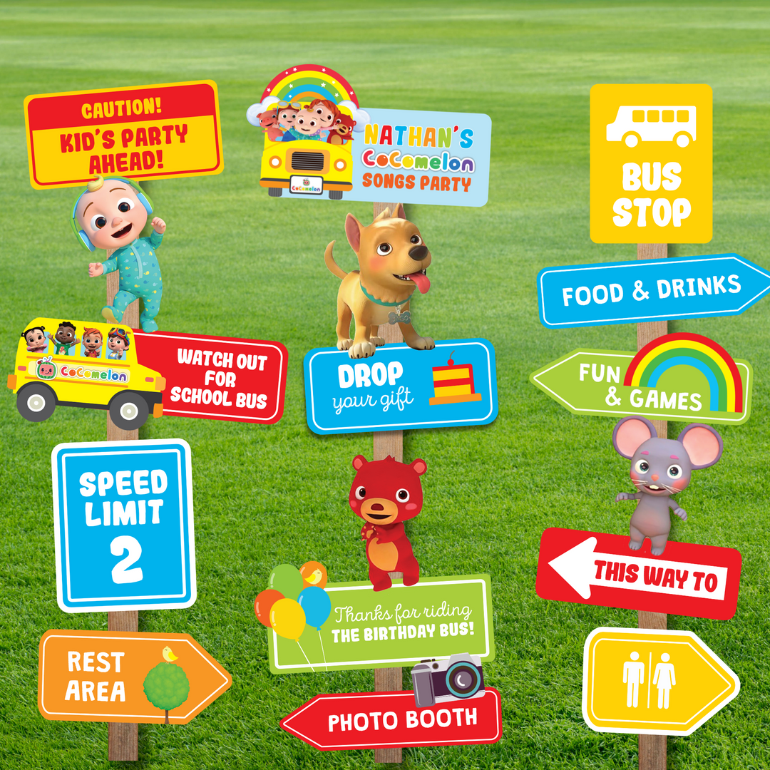 Cocomelon Wheels on the Bus Party Signs Pack