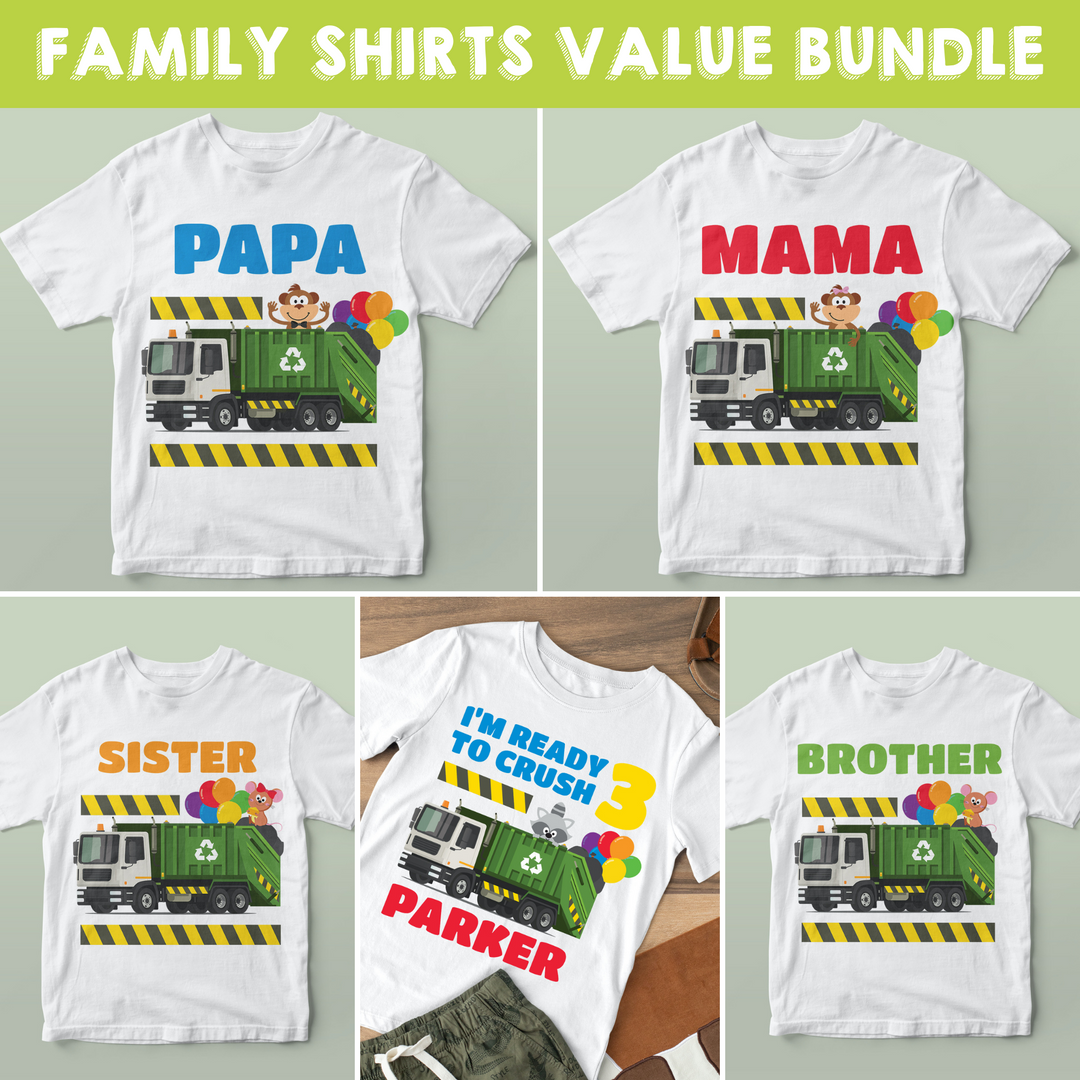 Garbage Truck Birthday Shirts Family Bundle