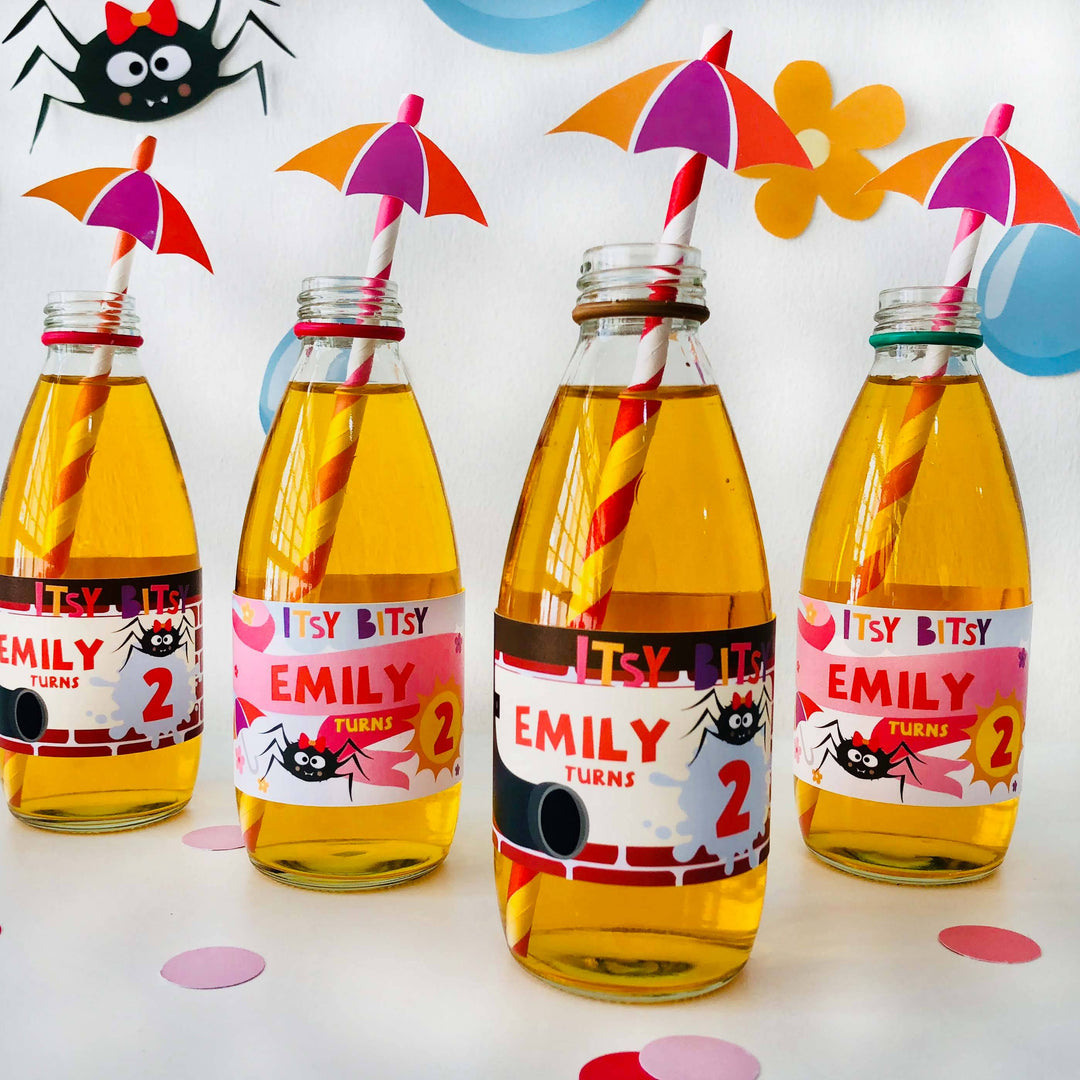 Girl Itsy Bitsy Spider Drinks Labels