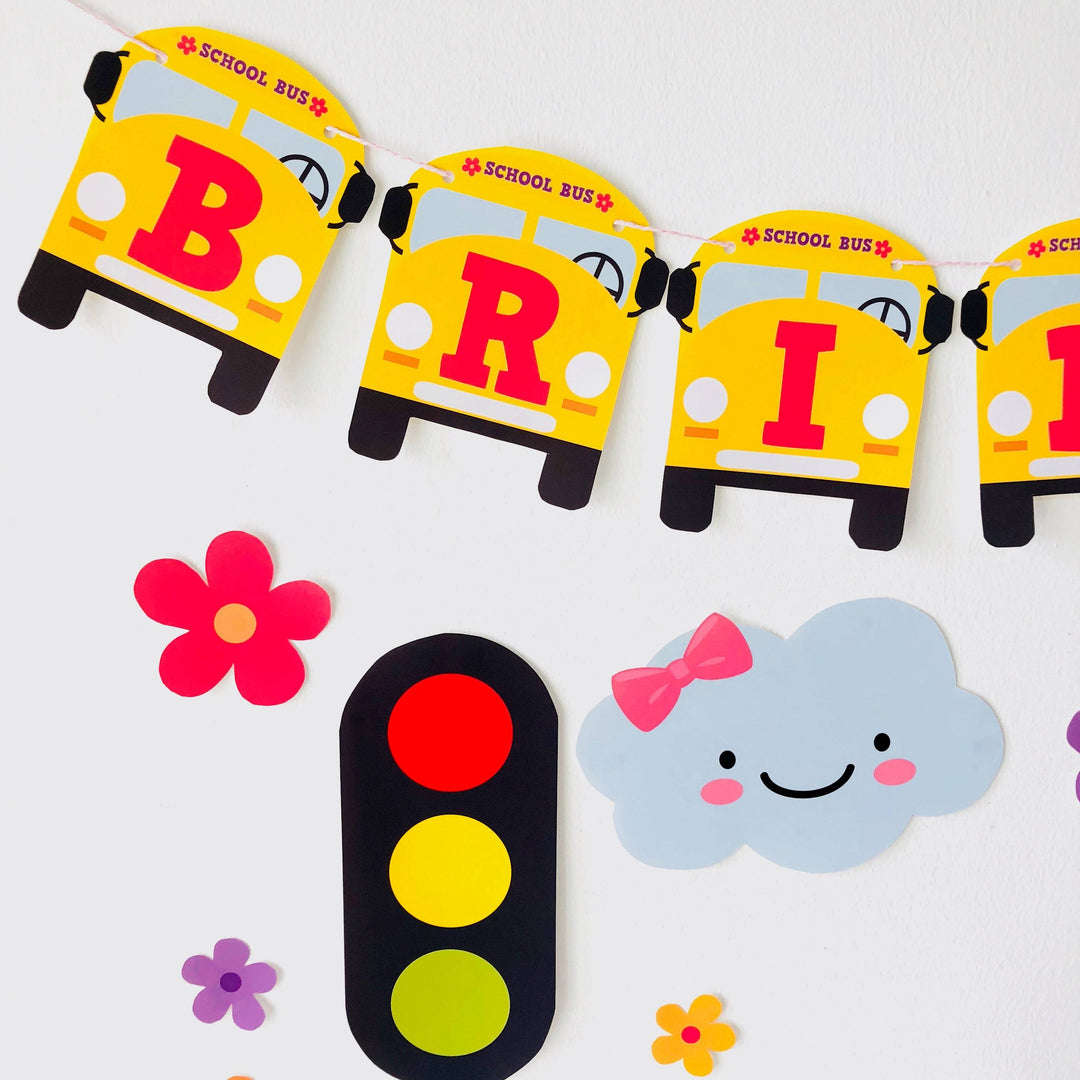 Girl School Bus Birthday Banner