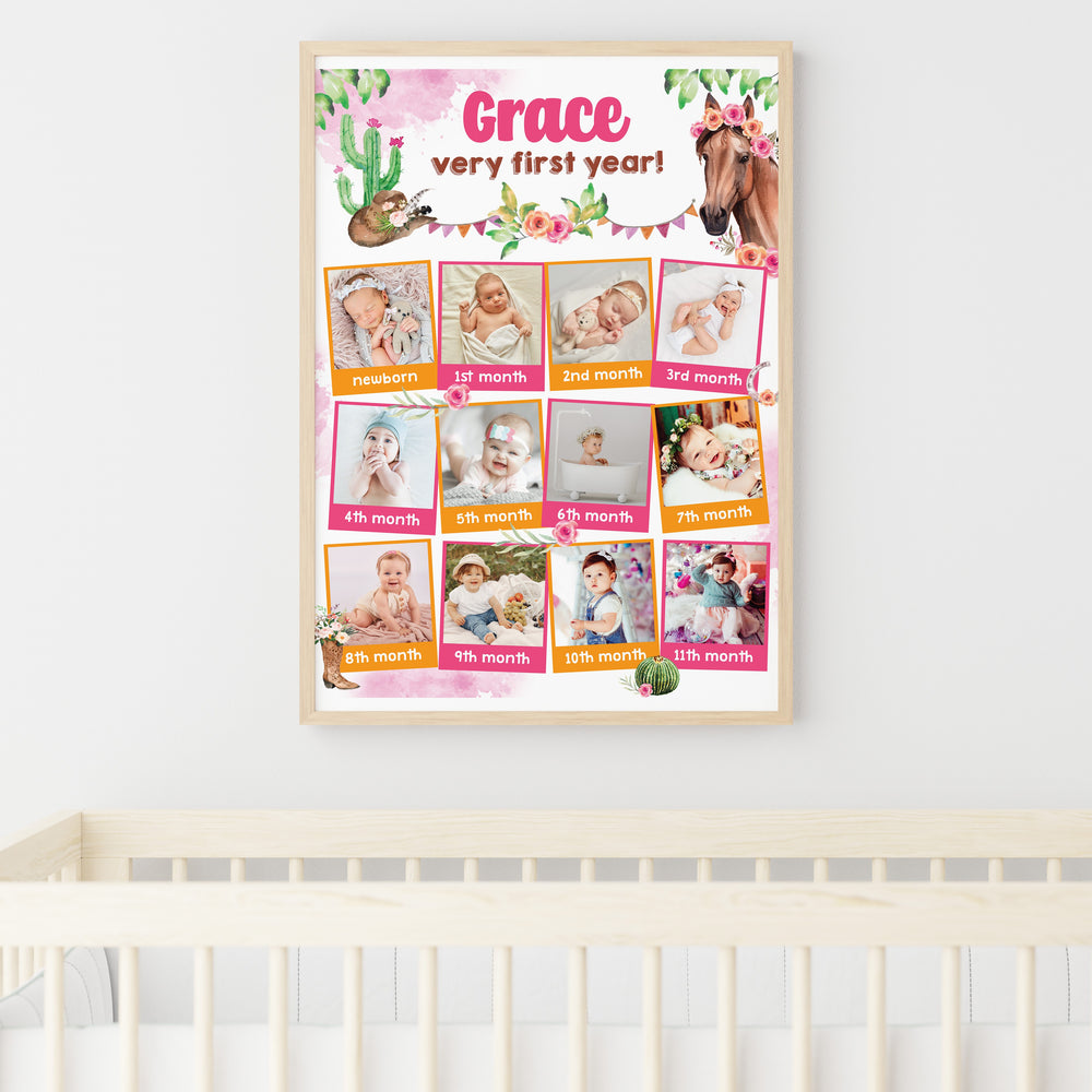 Horse Cowgirl Monthly Milestone Photo Board