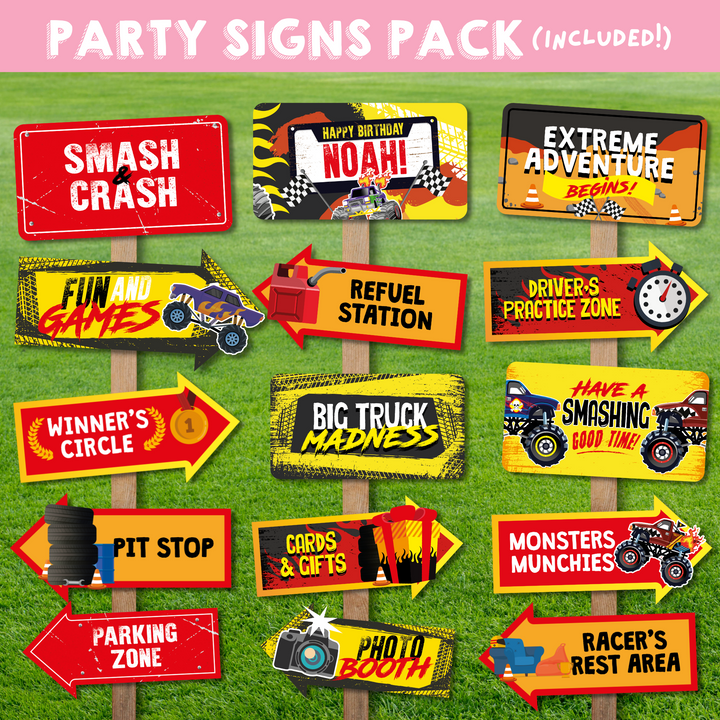 Monster Truck Party Signs Pack