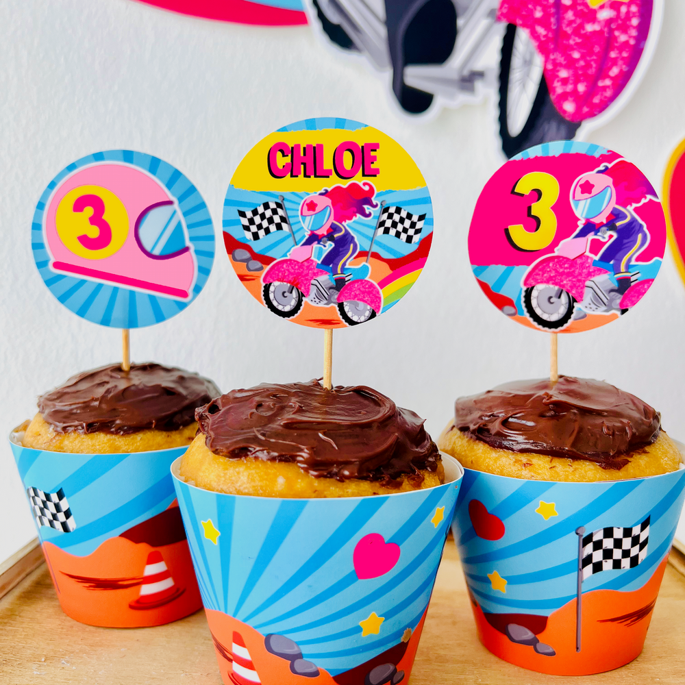 Motorbike Girl Cupcake Topper Printable