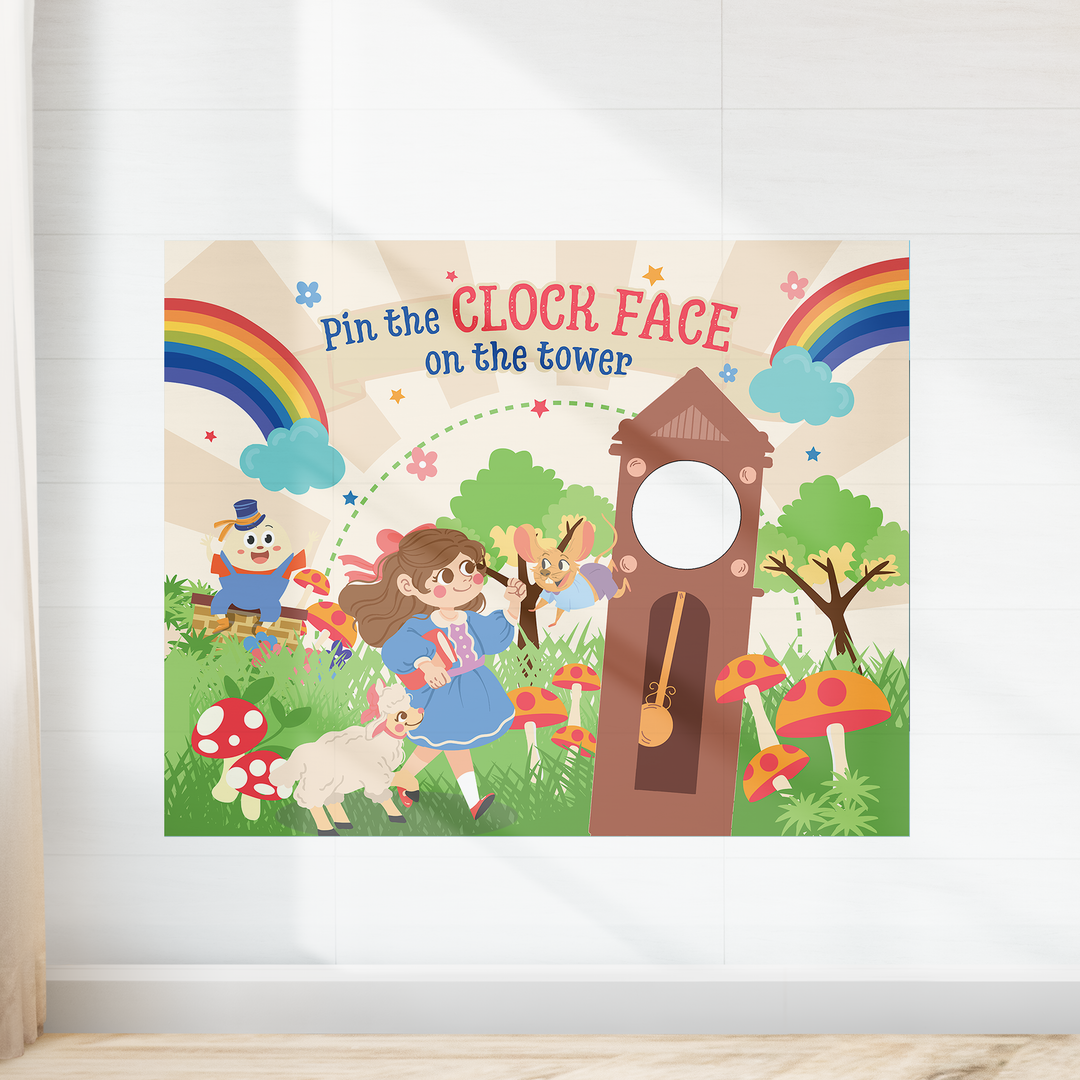 Nursery Rhyme Storybook Pin the Clock Face Party Game