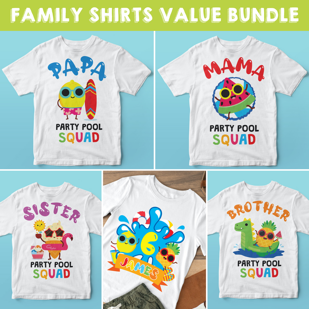 Pool Birthday Shirt Designs Family Bundle