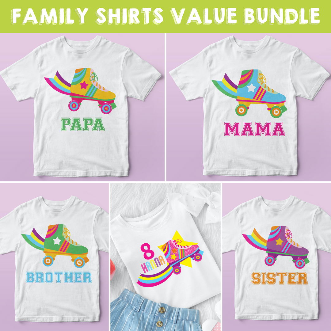 Rollerskating Birthday Shirts Family Bundle