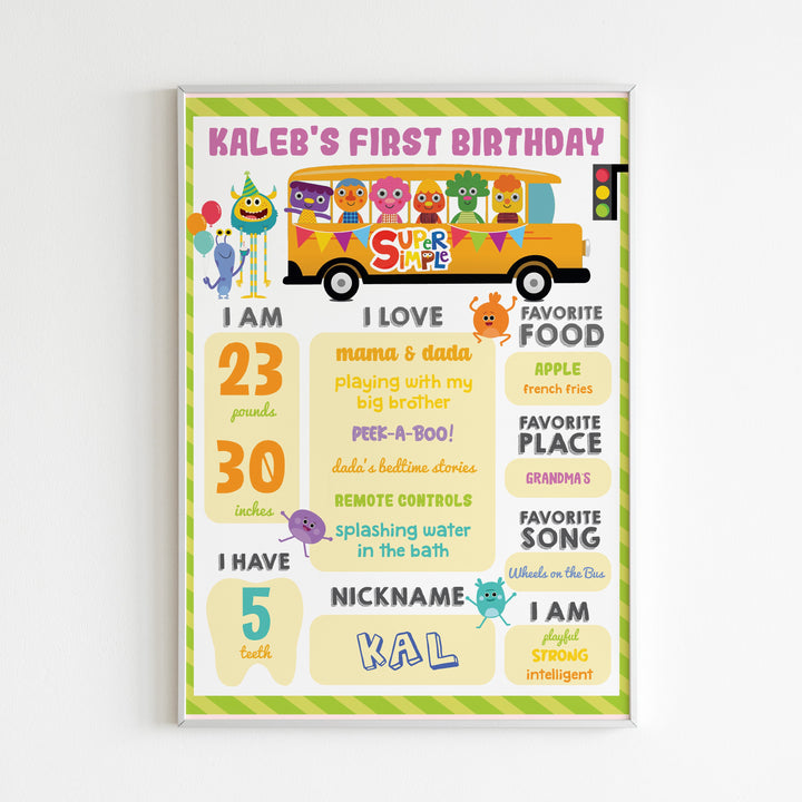 Super Simple Songs Wheels on the Bus Milestone Chalkboard