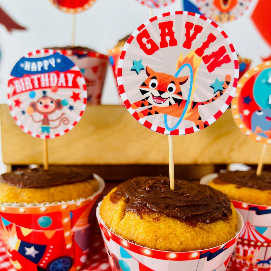 Circus Party Cupcake Toppers | Birthday Carnival Dessert Toppers