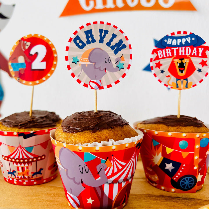 Circus Party Cupcake Toppers | Birthday Carnival Dessert Toppers