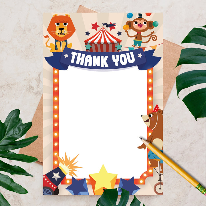 Circus Party Thank You Card | Birthday Carnival Appreciation Card