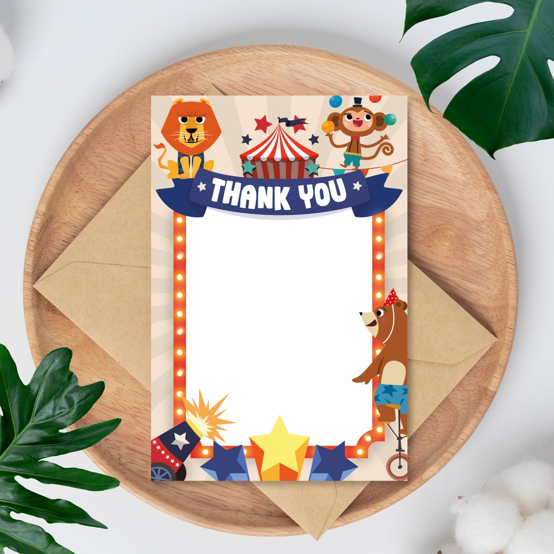 Circus Party Thank You Card | Birthday Carnival Appreciation Card