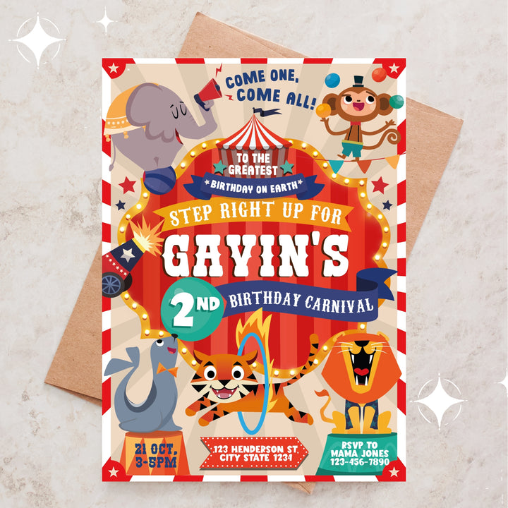 Circus Party Invitation | Birthday Carnival Bash Invite